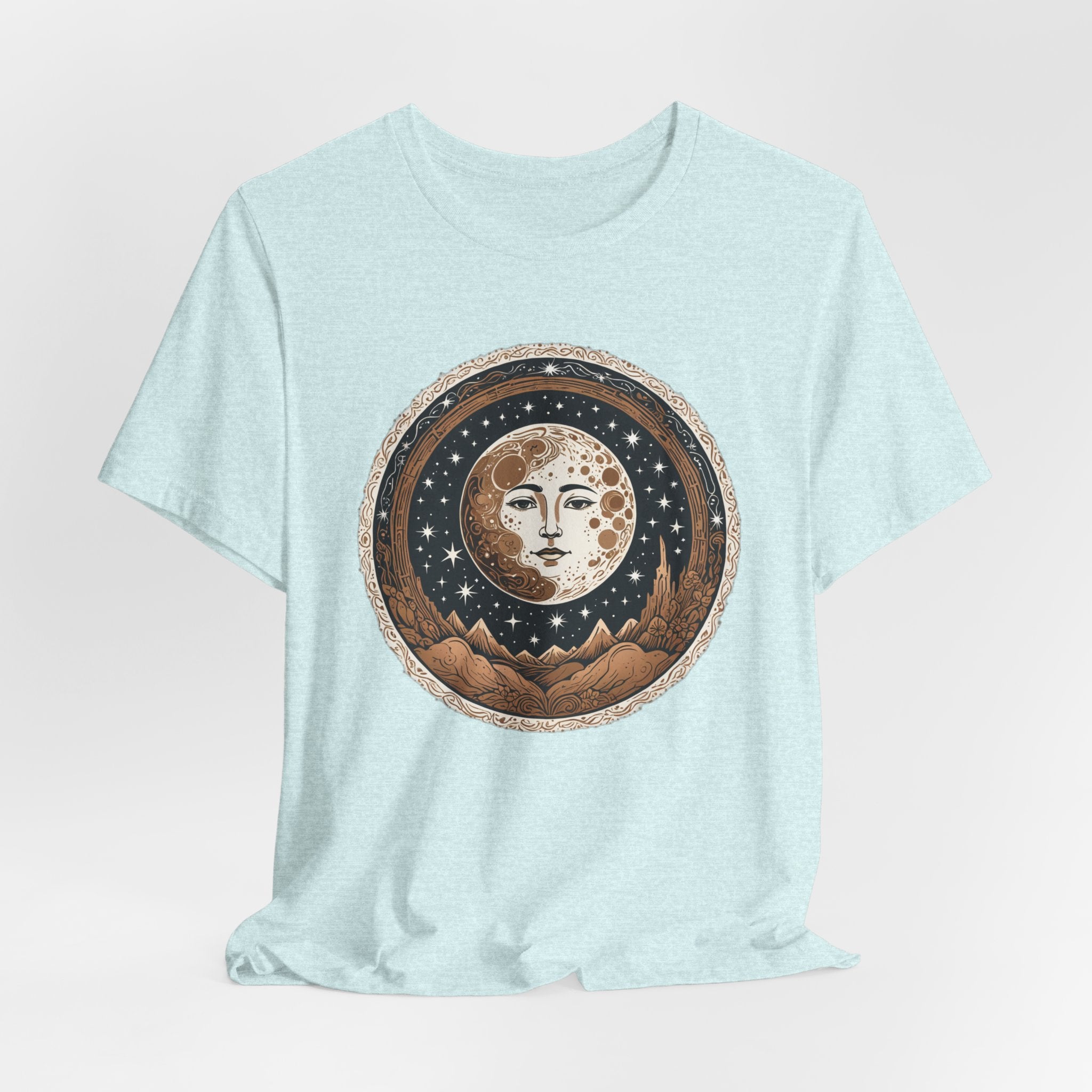 Vintage Celestial Moon Face T-Shirt - Mystical Starry Night Graphic Tee - Retro Boho Occult Art Shirt for Men and Women