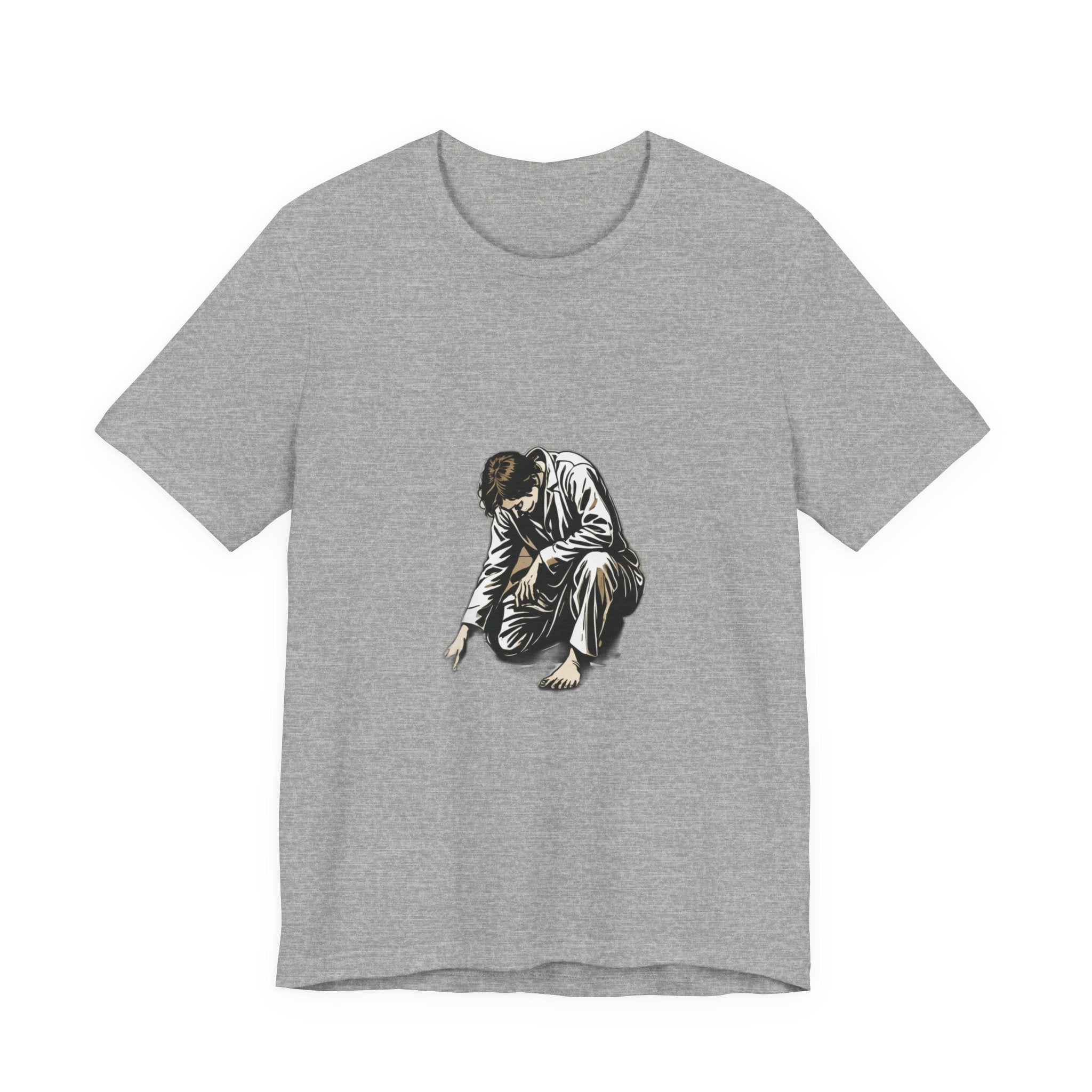 Jesus Writing in the Dust Graphic T-Shirt - Artistic Biblical John 8:7 Sketch Tee - Contemplative Christian Gift for Men and Women