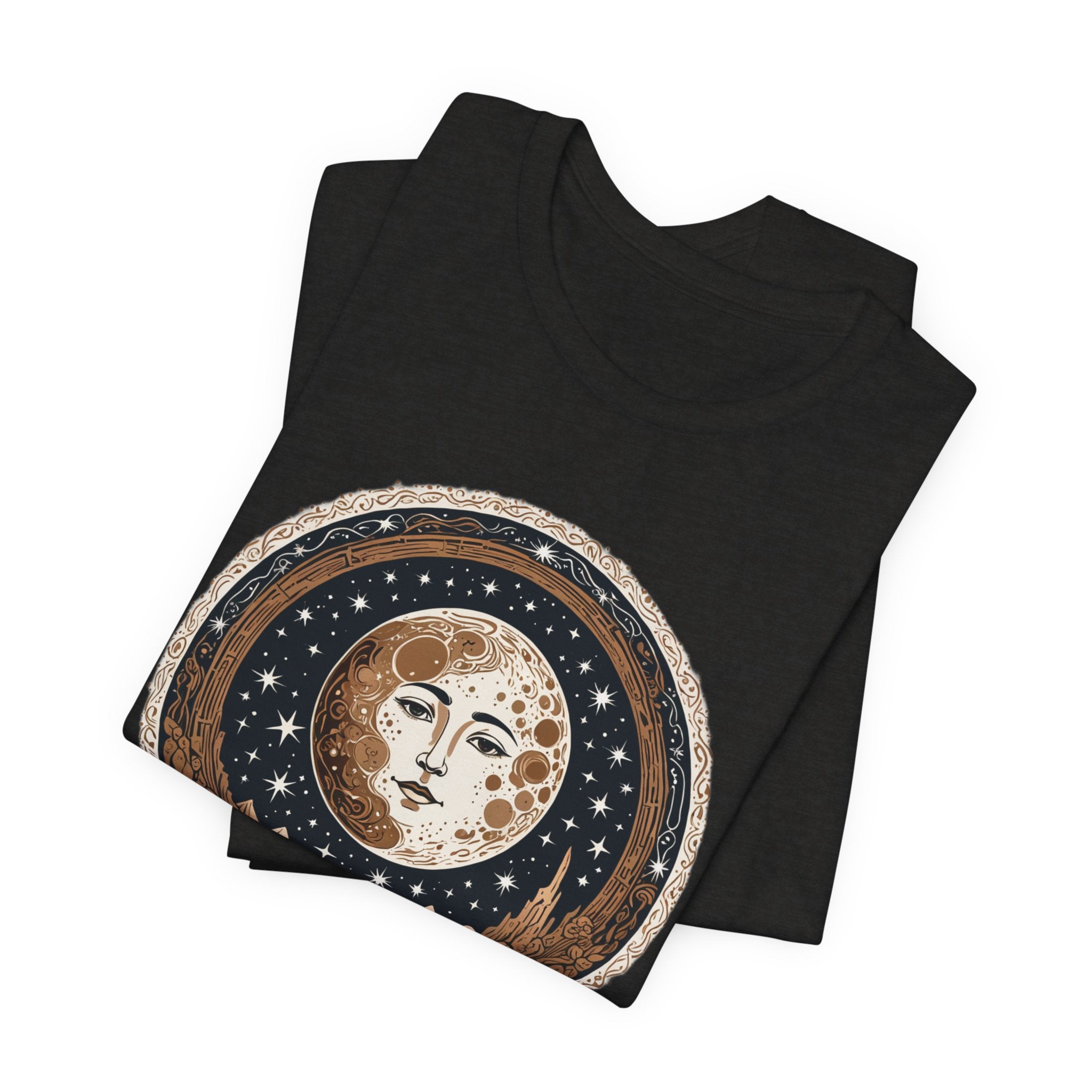 Vintage Celestial Moon Face T-Shirt - Mystical Starry Night Graphic Tee - Retro Boho Occult Art Shirt for Men and Women