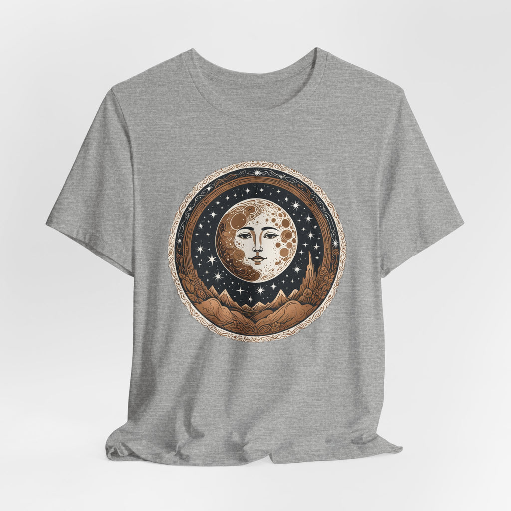 Vintage Celestial Moon Face T-Shirt - Mystical Starry Night Graphic Tee - Retro Boho Occult Art Shirt for Men and Women