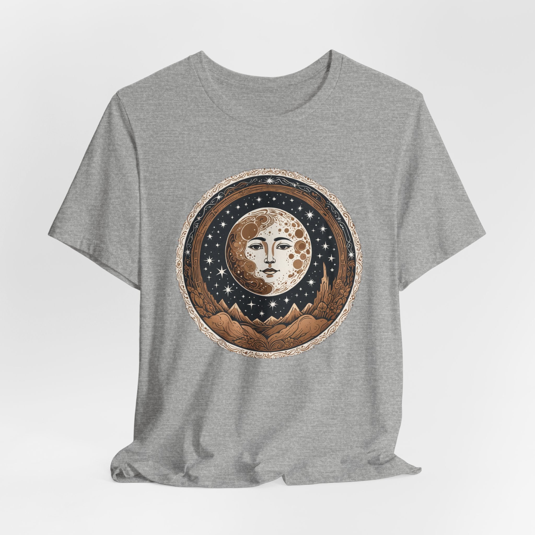 Vintage Celestial Moon Face T-Shirt - Mystical Starry Night Graphic Tee - Retro Boho Occult Art Shirt for Men and Women