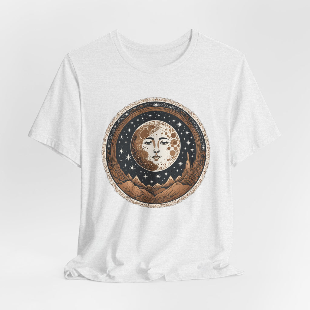 Vintage Celestial Moon Face T-Shirt - Mystical Starry Night Graphic Tee - Retro Boho Occult Art Shirt for Men and Women