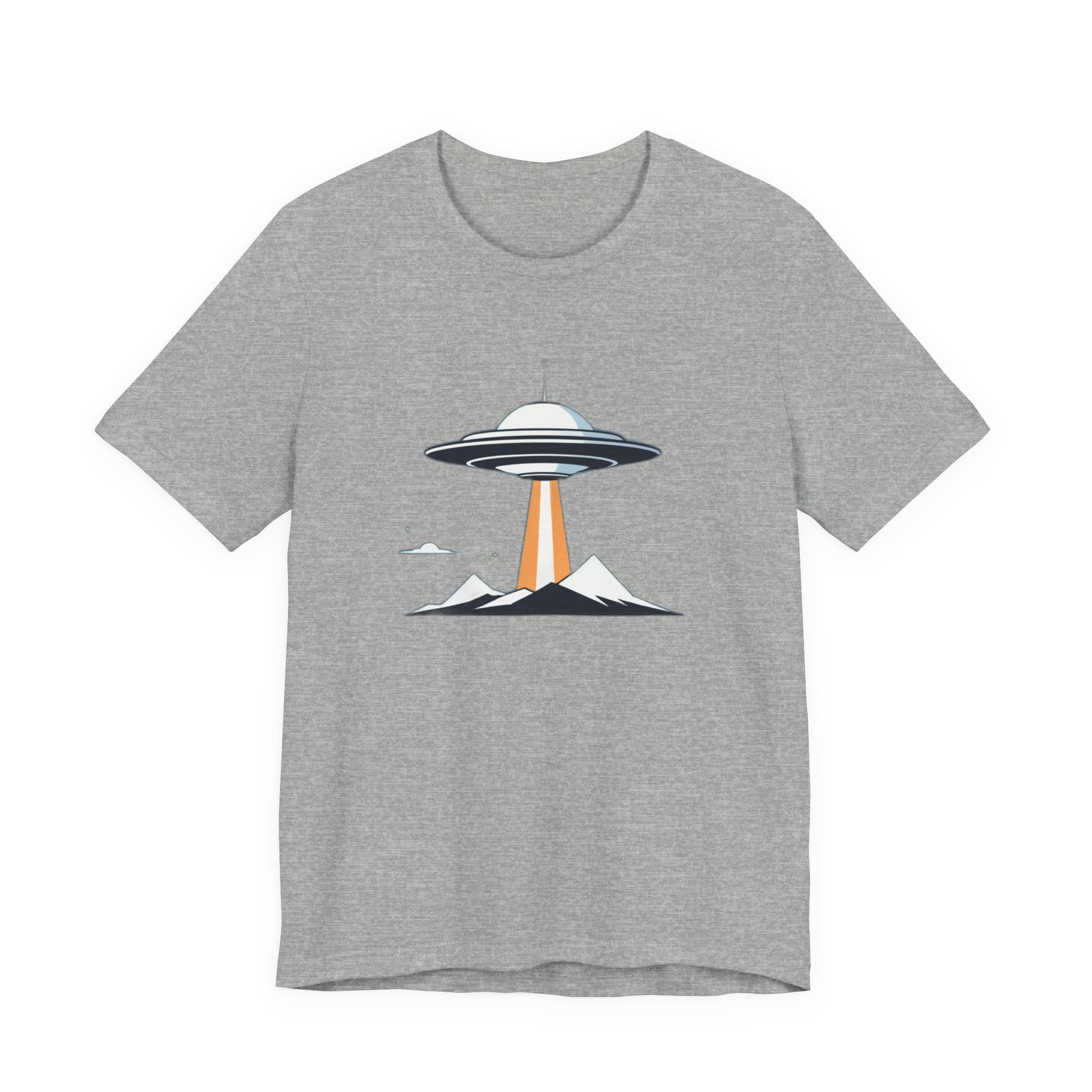 Retro UFO Flying Saucer Mountain T-Shirt - Minimalist Sci-Fi Alien Graphic Tee - Unique Outer Space Gift for Men & Women
