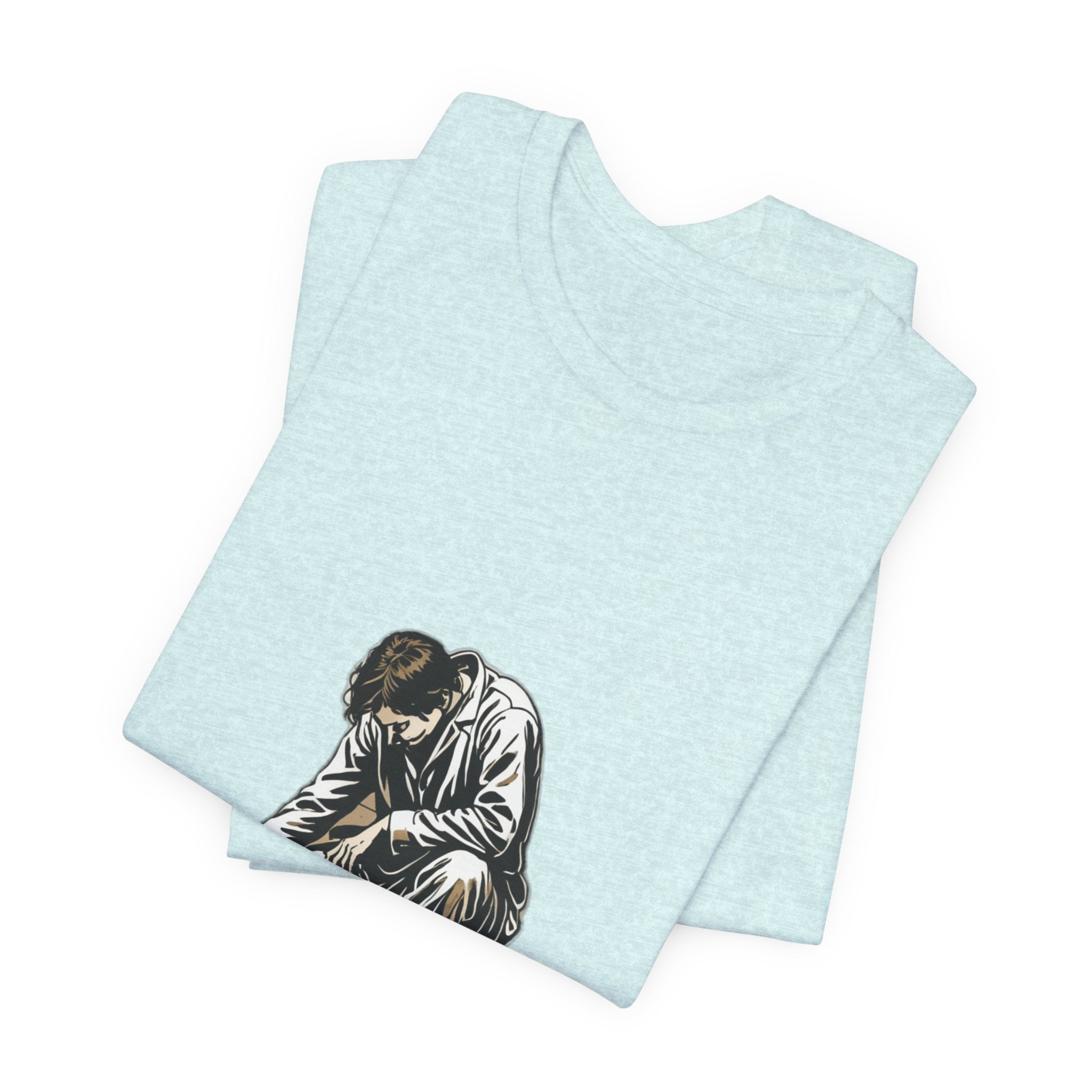 Jesus Writing in the Dust Graphic T-Shirt - Artistic Biblical John 8:7 Sketch Tee - Contemplative Christian Gift for Men and Women