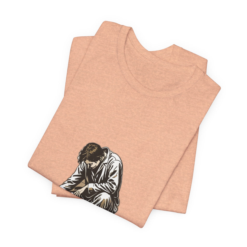 Jesus Writing in the Dust Graphic T-Shirt - Artistic Biblical John 8:7 Sketch Tee - Contemplative Christian Gift for Men and Women