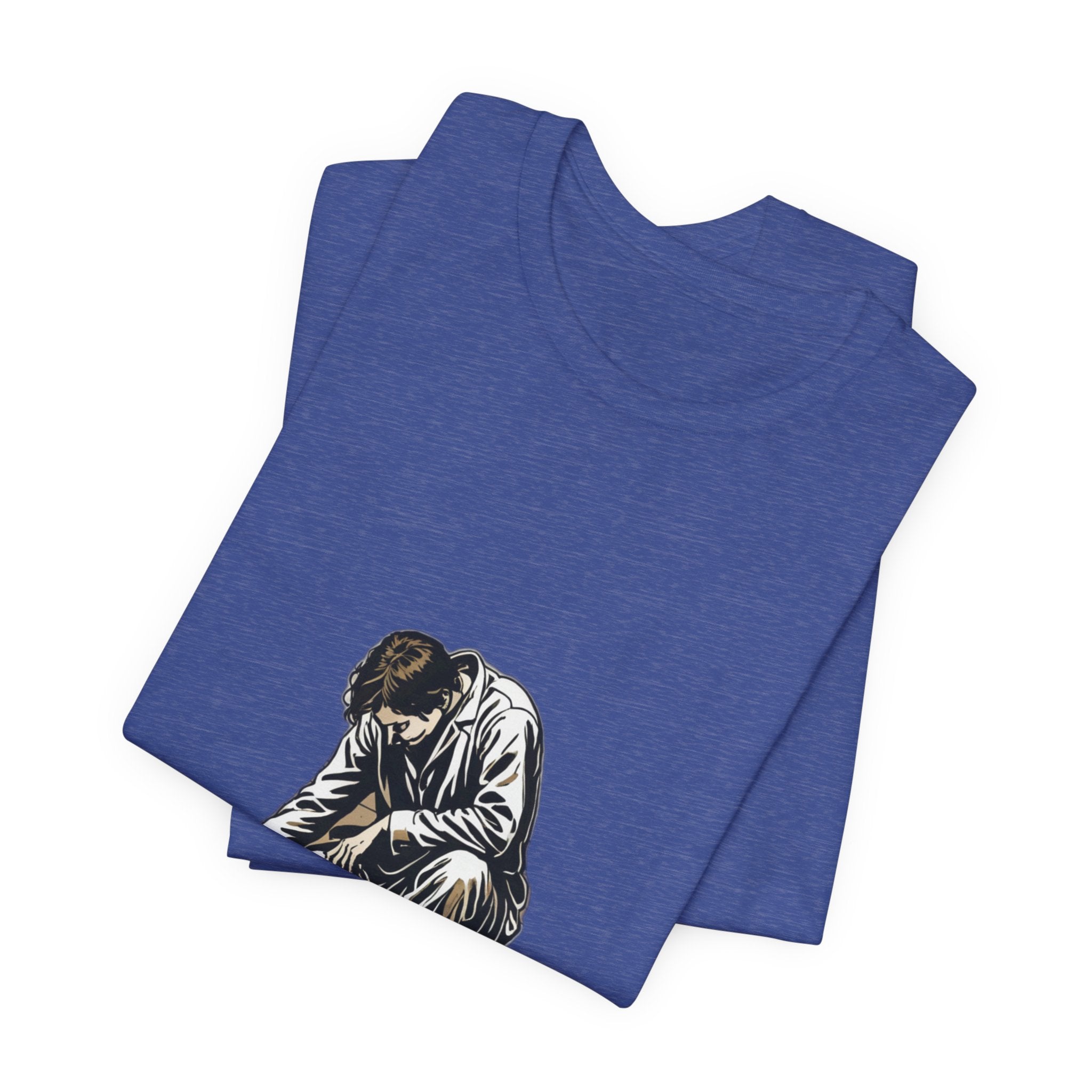 Jesus Writing in the Dust Graphic T-Shirt - Artistic Biblical John 8:7 Sketch Tee - Contemplative Christian Gift for Men and Women