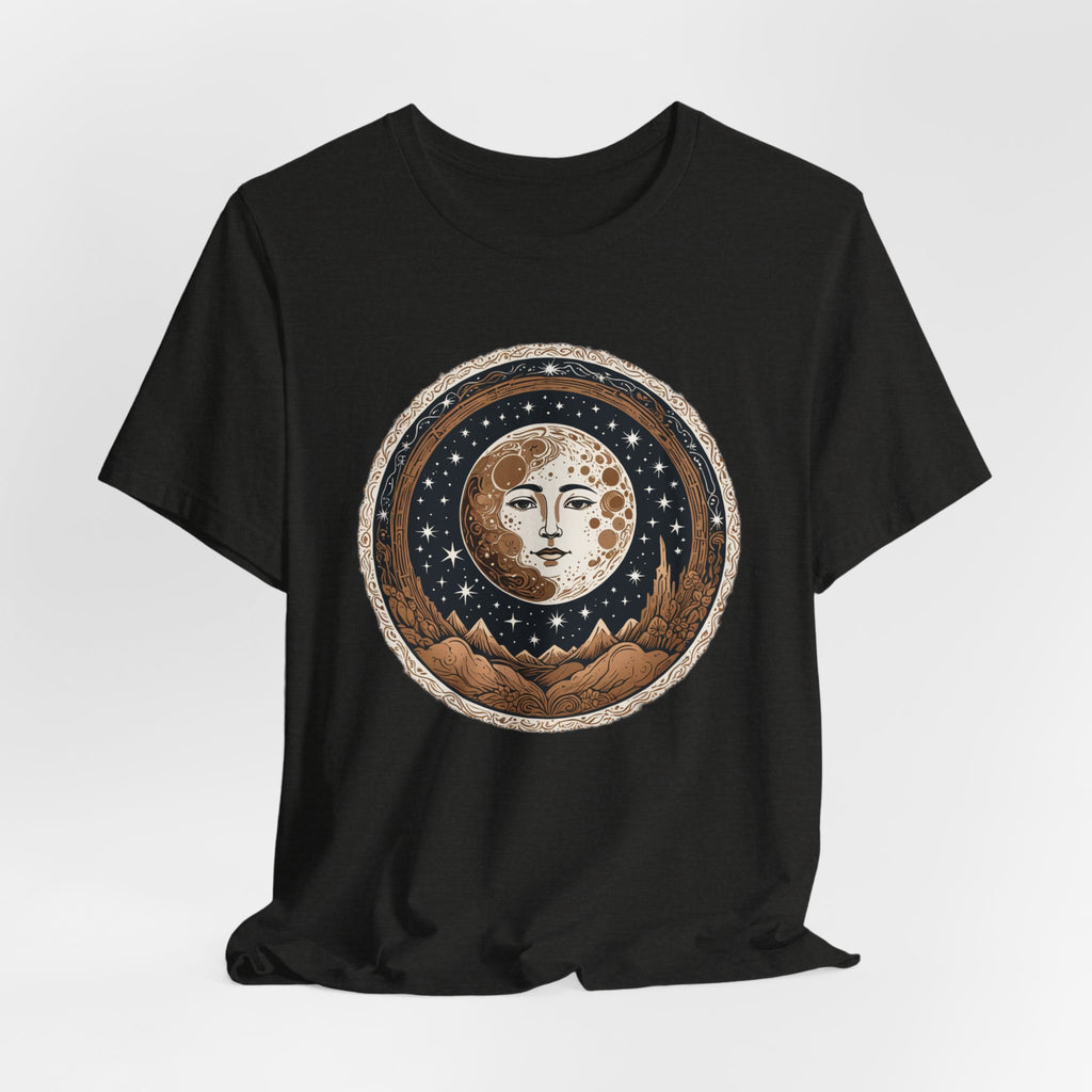 Vintage Celestial Moon Face T-Shirt - Mystical Starry Night Graphic Tee - Retro Boho Occult Art Shirt for Men and Women