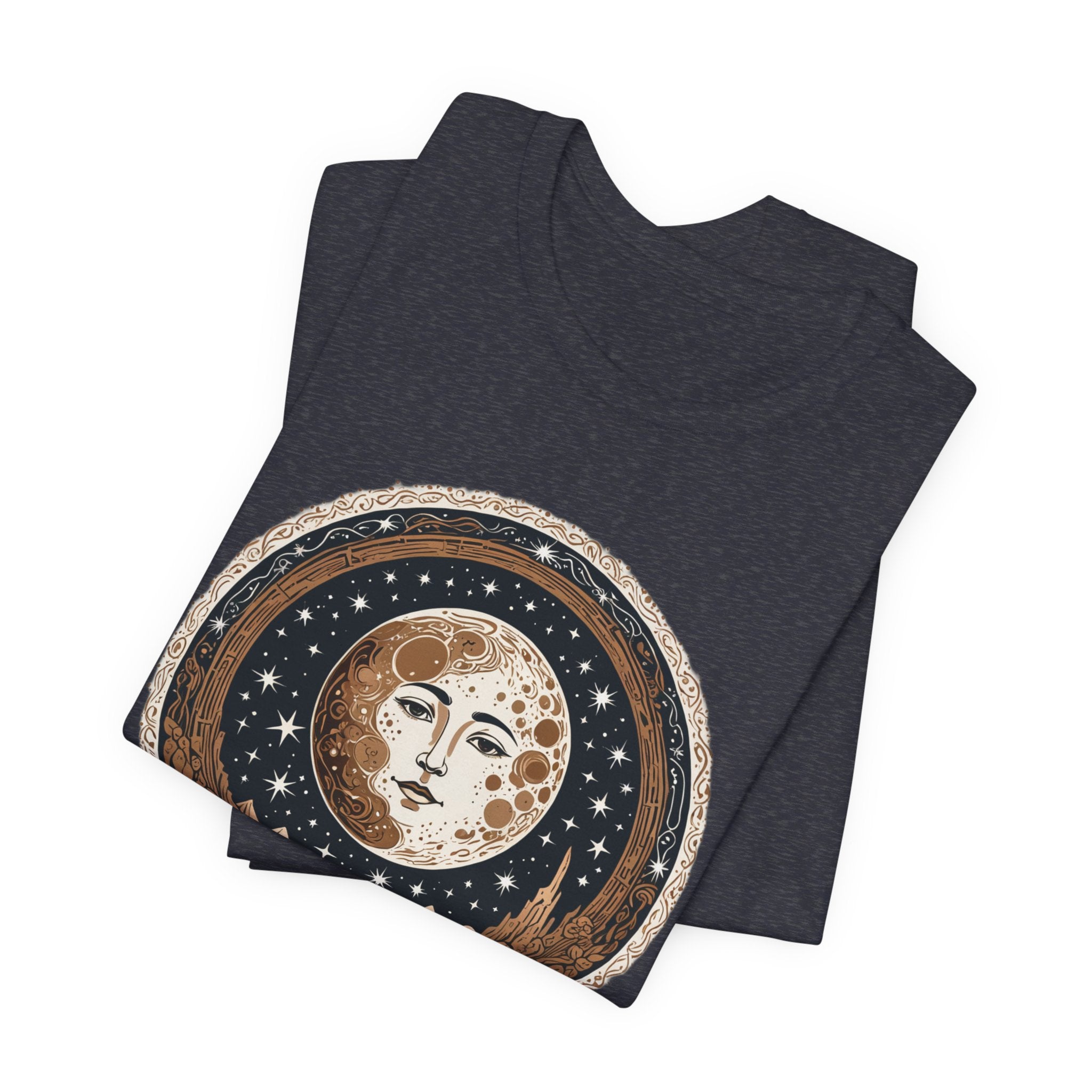 Vintage Celestial Moon Face T-Shirt - Mystical Starry Night Graphic Tee - Retro Boho Occult Art Shirt for Men and Women