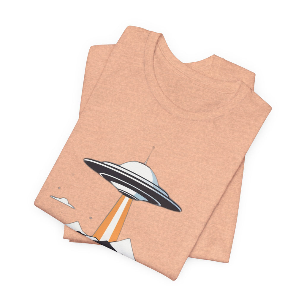 Retro UFO Flying Saucer Mountain T-Shirt - Minimalist Sci-Fi Alien Graphic Tee - Unique Outer Space Gift for Men & Women