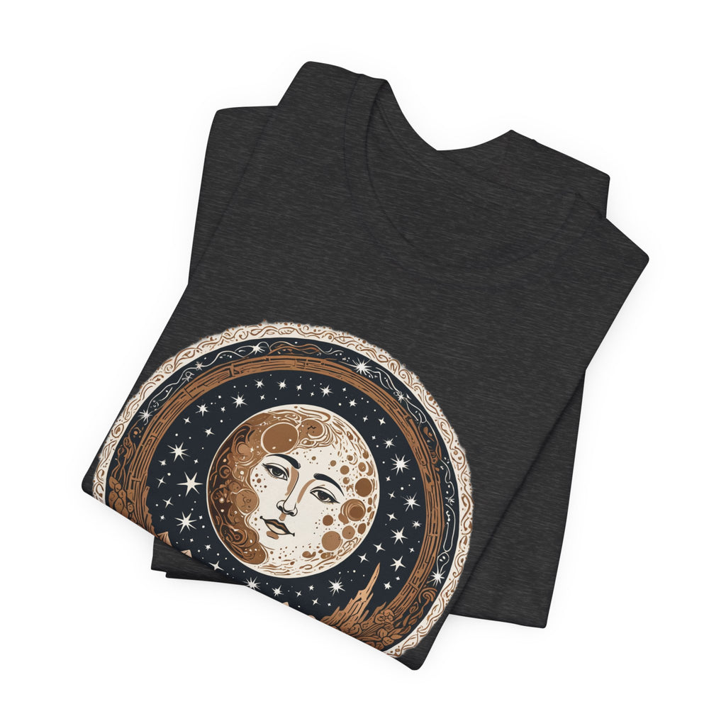 Vintage Celestial Moon Face T-Shirt - Mystical Starry Night Graphic Tee - Retro Boho Occult Art Shirt for Men and Women