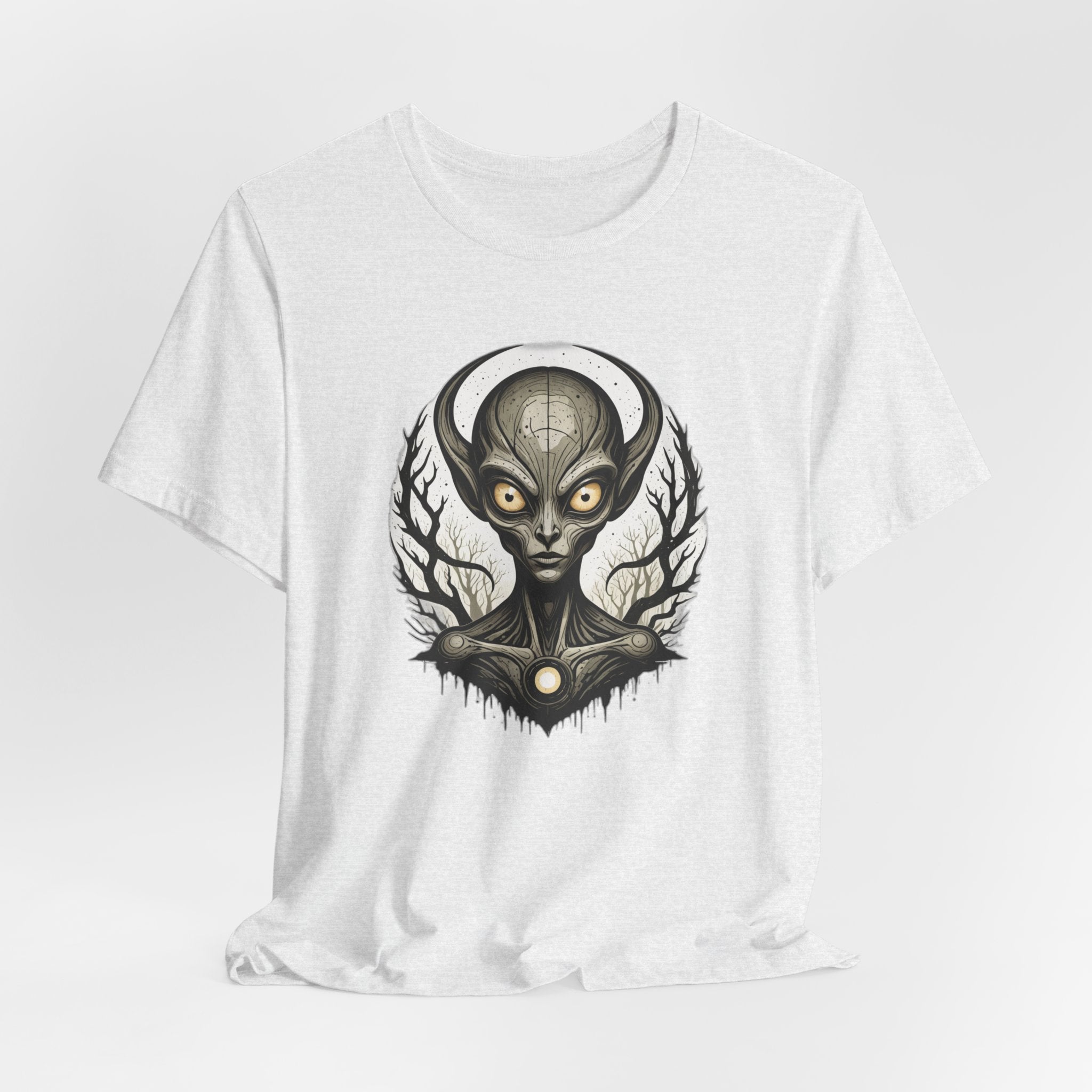 Dark Gothic Alien T-Shirt - Eerie Extraterrestrial Art Tee - Sci-Fi Horror Streetwear - Creepy Space Graphic Shirt for Men and Women