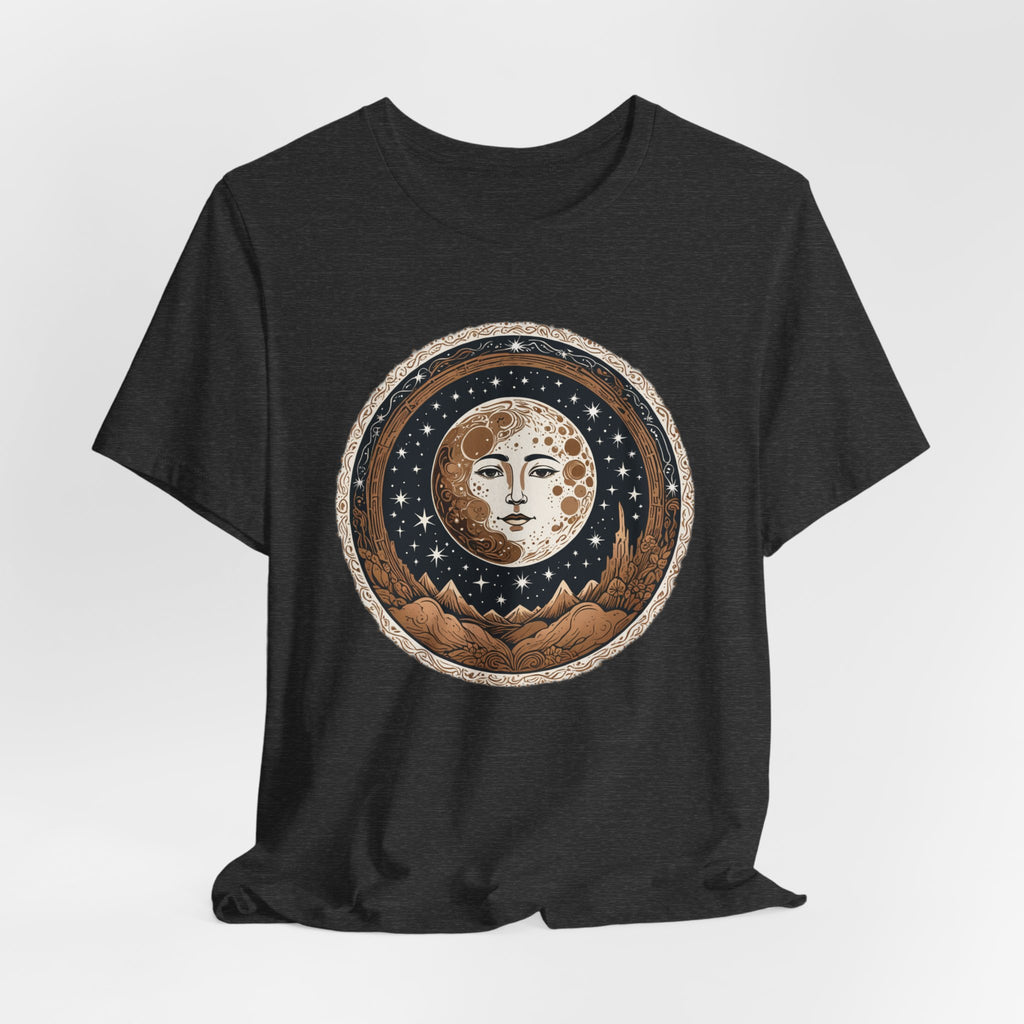 Vintage Celestial Moon Face T-Shirt - Mystical Starry Night Graphic Tee - Retro Boho Occult Art Shirt for Men and Women