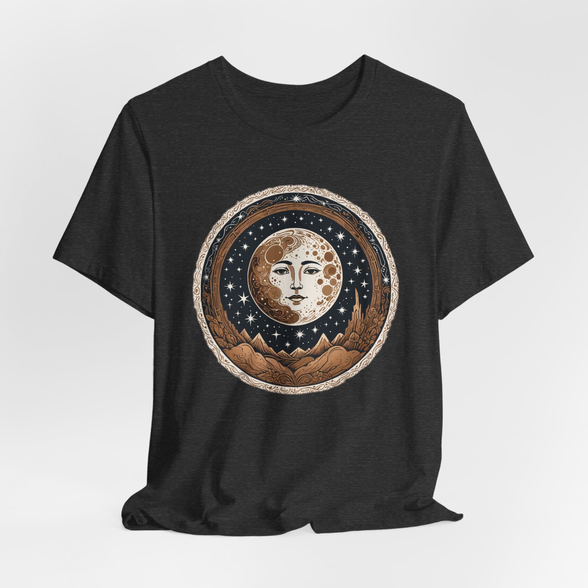 Vintage Celestial Moon Face T-Shirt - Mystical Starry Night Graphic Tee - Retro Boho Occult Art Shirt for Men and Women
