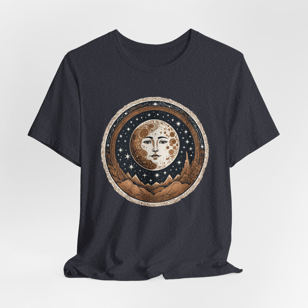 Vintage Celestial Moon Face T-Shirt - Mystical Starry Night Graphic Tee - Retro Boho Occult Art Shirt for Men and Women