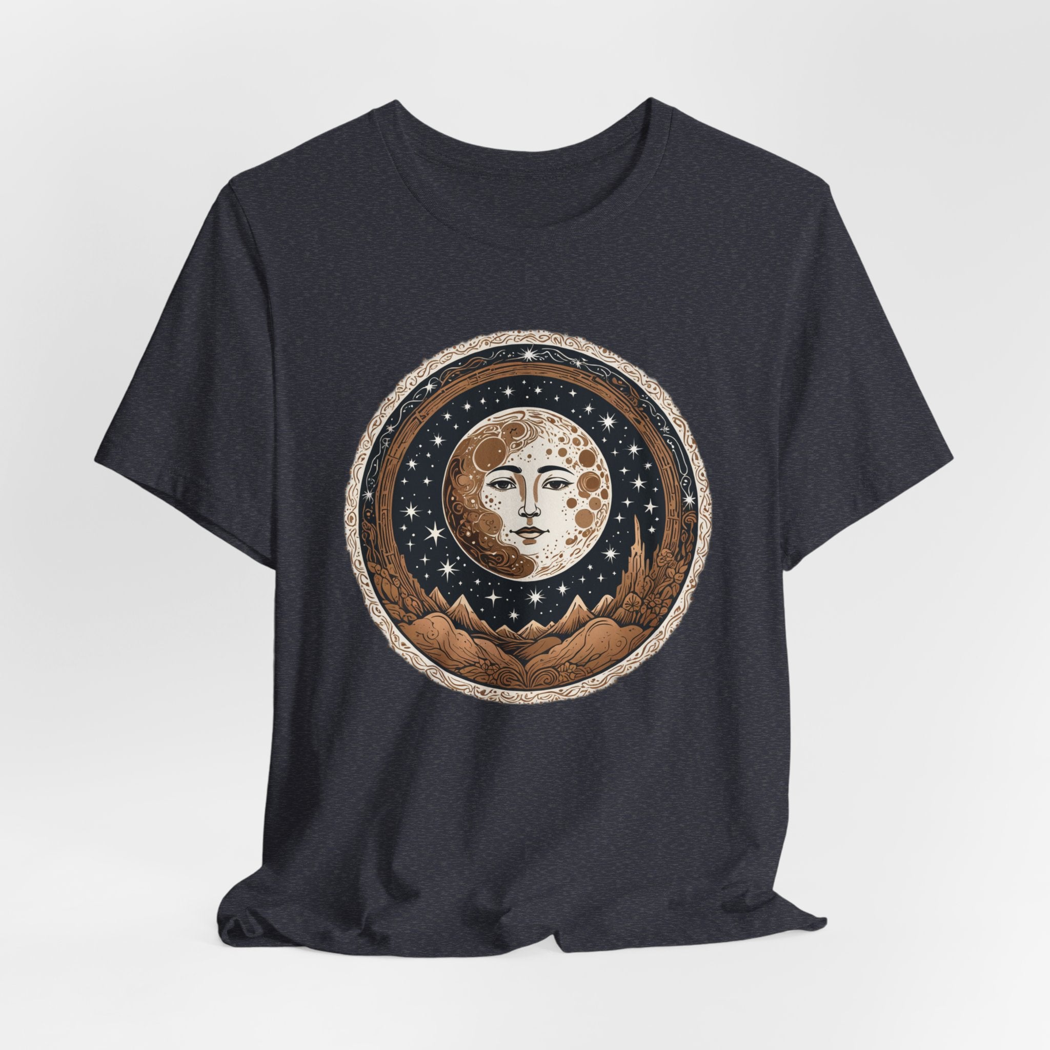 Vintage Celestial Moon Face T-Shirt - Mystical Starry Night Graphic Tee - Retro Boho Occult Art Shirt for Men and Women