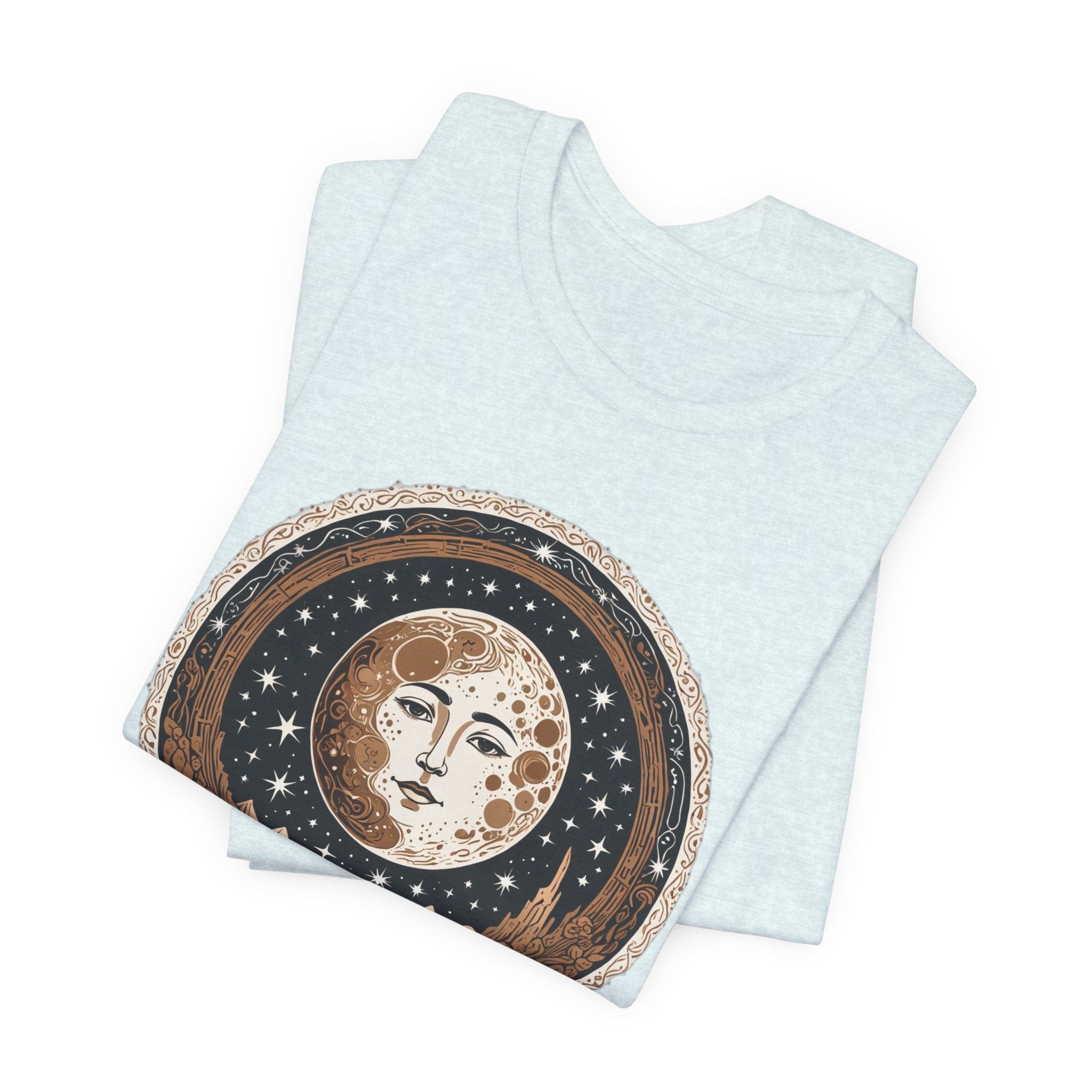 Vintage Celestial Moon Face T-Shirt - Mystical Starry Night Graphic Tee - Retro Boho Occult Art Shirt for Men and Women
