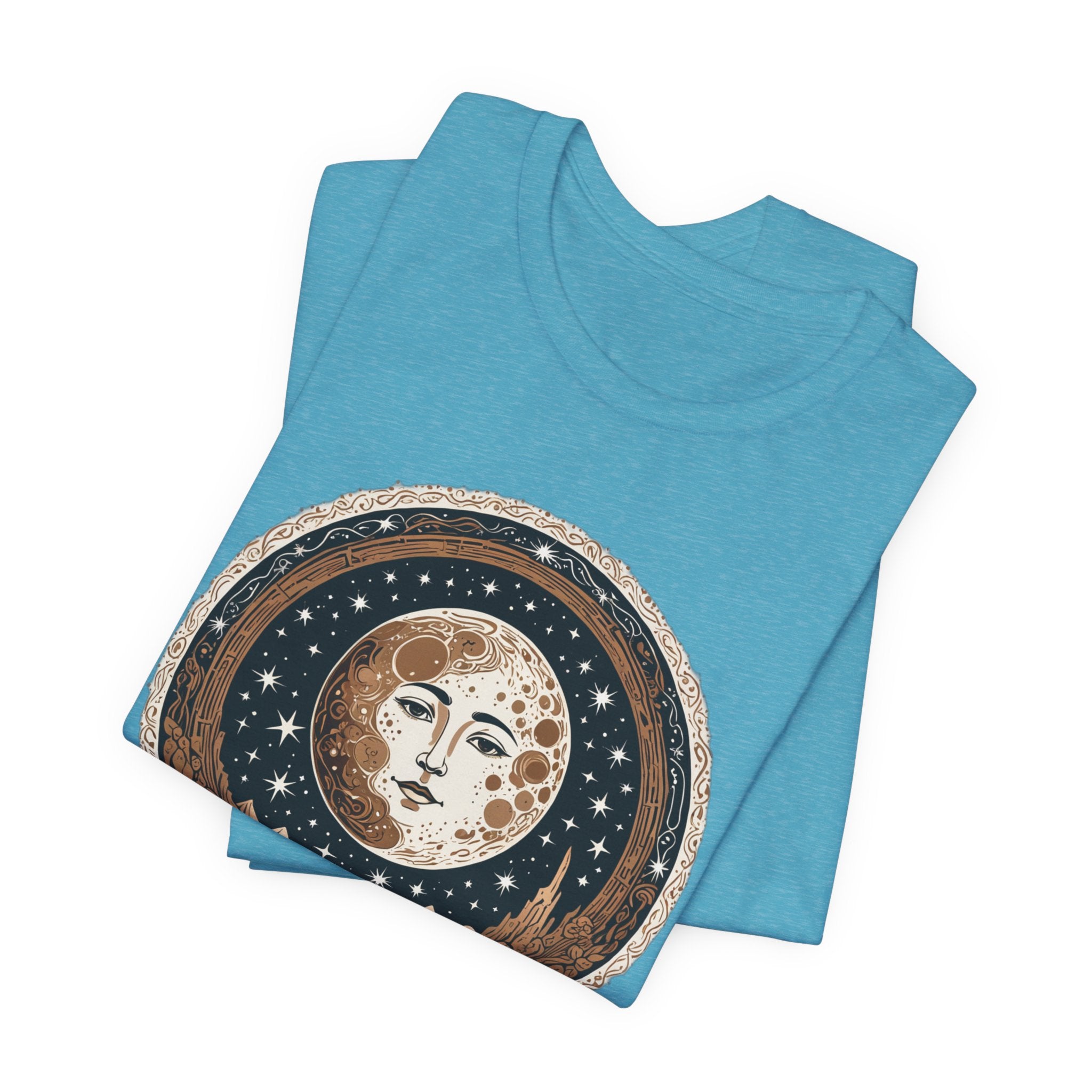 Vintage Celestial Moon Face T-Shirt - Mystical Starry Night Graphic Tee - Retro Boho Occult Art Shirt for Men and Women
