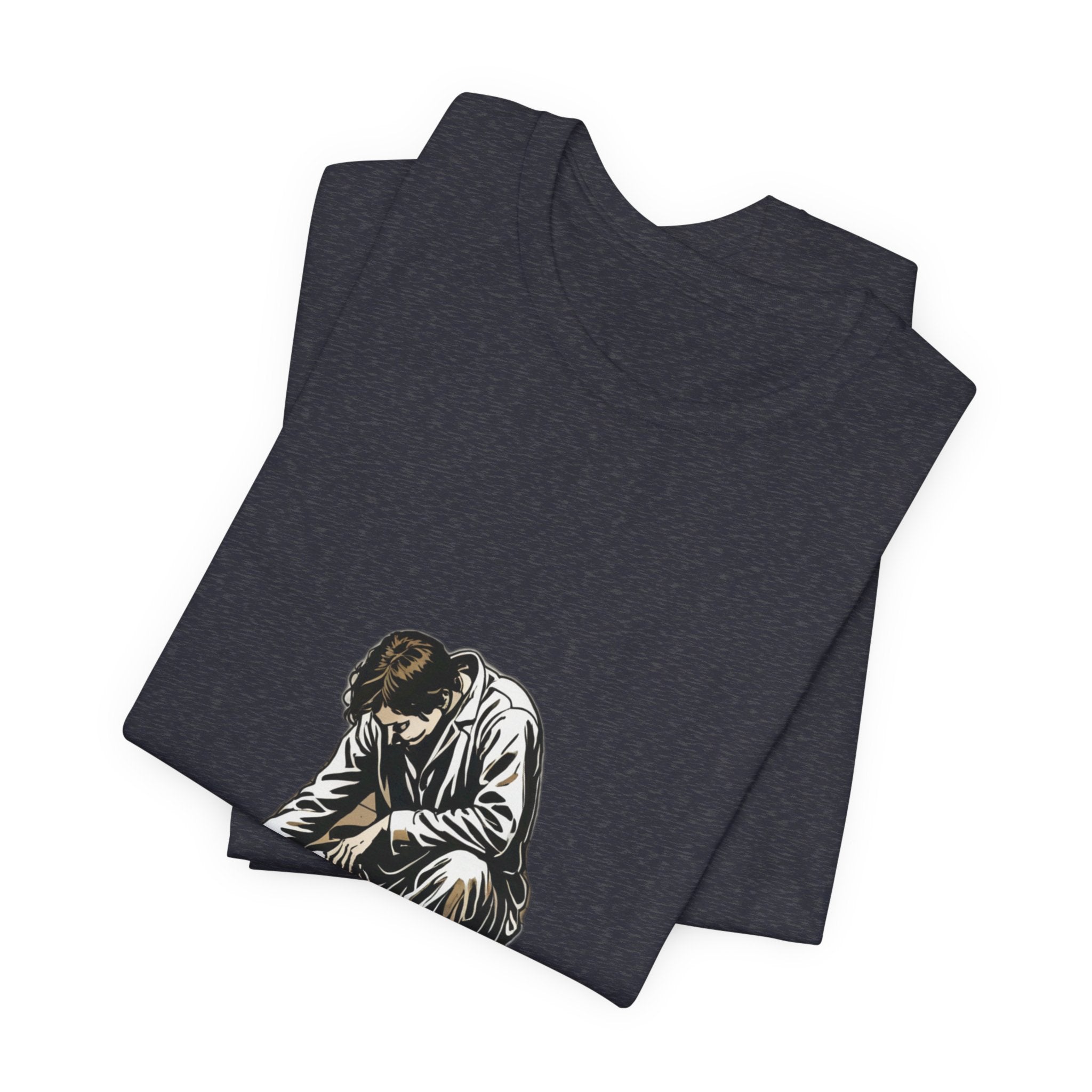 Jesus Writing in the Dust Graphic T-Shirt - Artistic Biblical John 8:7 Sketch Tee - Contemplative Christian Gift for Men and Women