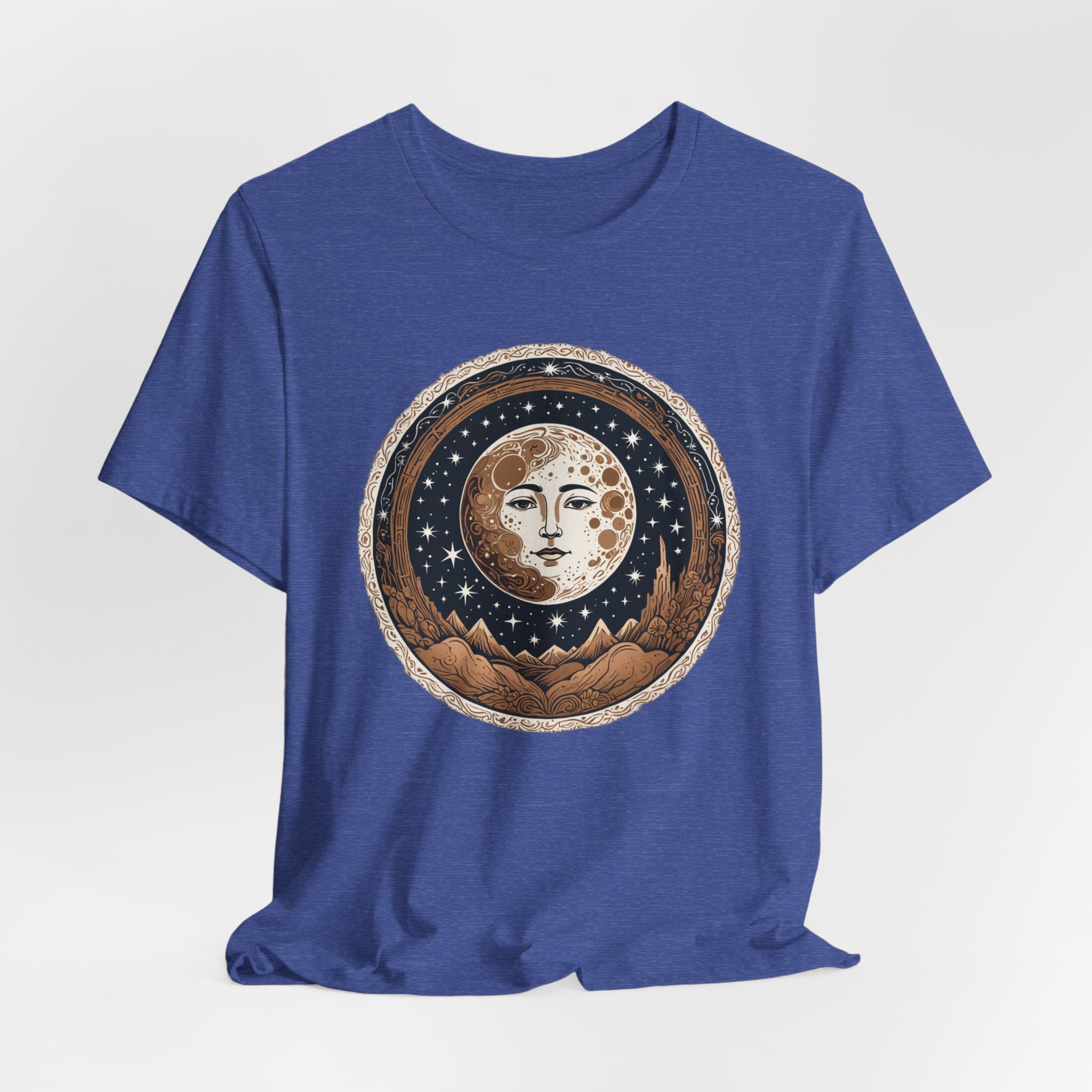 Vintage Celestial Moon Face T-Shirt - Mystical Starry Night Graphic Tee - Retro Boho Occult Art Shirt for Men and Women