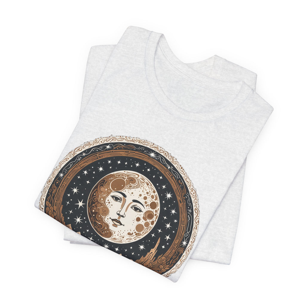 Vintage Celestial Moon Face T-Shirt - Mystical Starry Night Graphic Tee - Retro Boho Occult Art Shirt for Men and Women