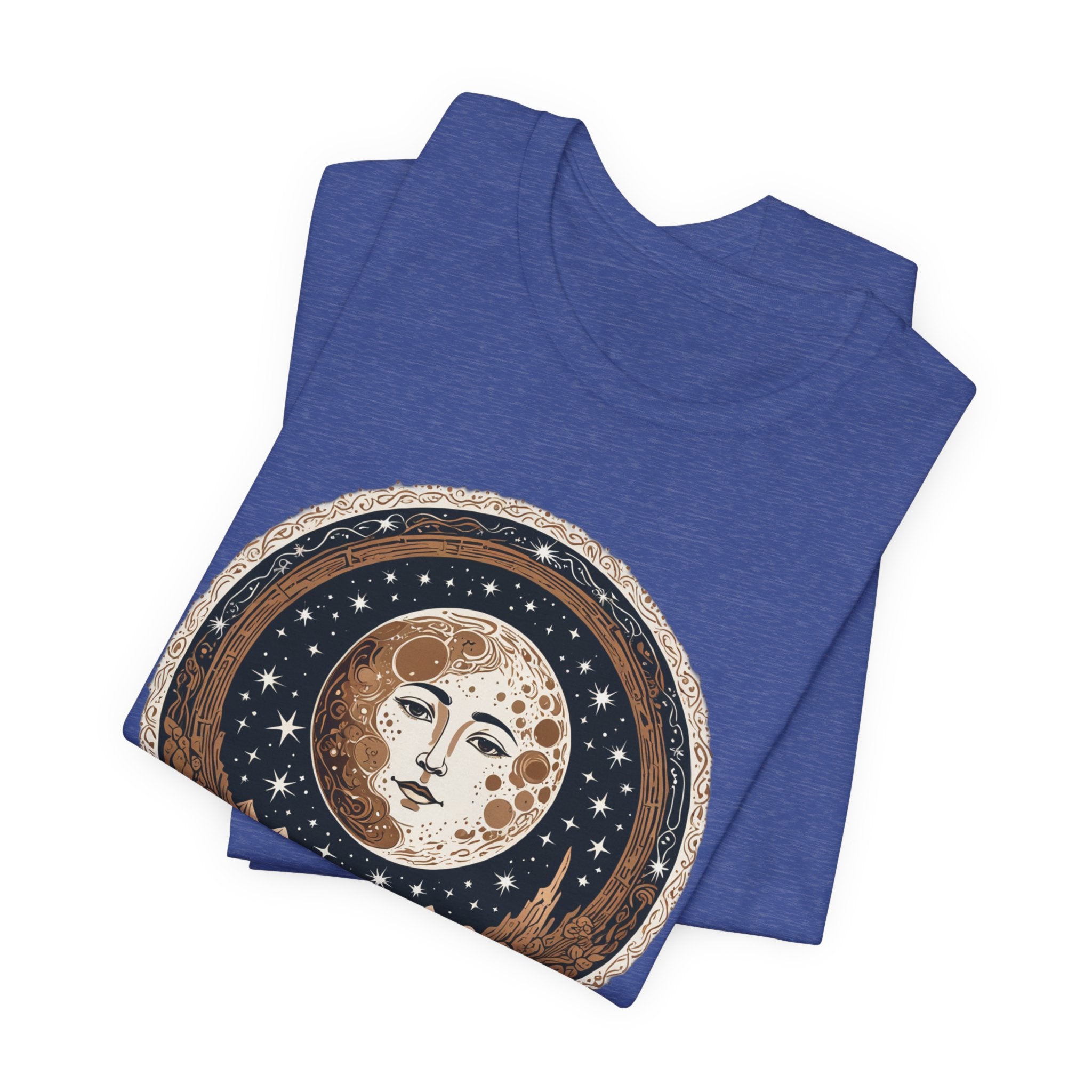 Vintage Celestial Moon Face T-Shirt - Mystical Starry Night Graphic Tee - Retro Boho Occult Art Shirt for Men and Women