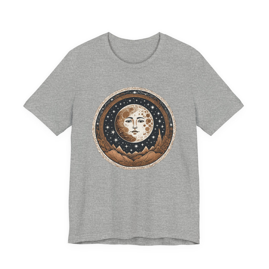 Vintage Celestial Moon Face T-Shirt - Mystical Starry Night Graphic Tee - Retro Boho Occult Art Shirt for Men and Women