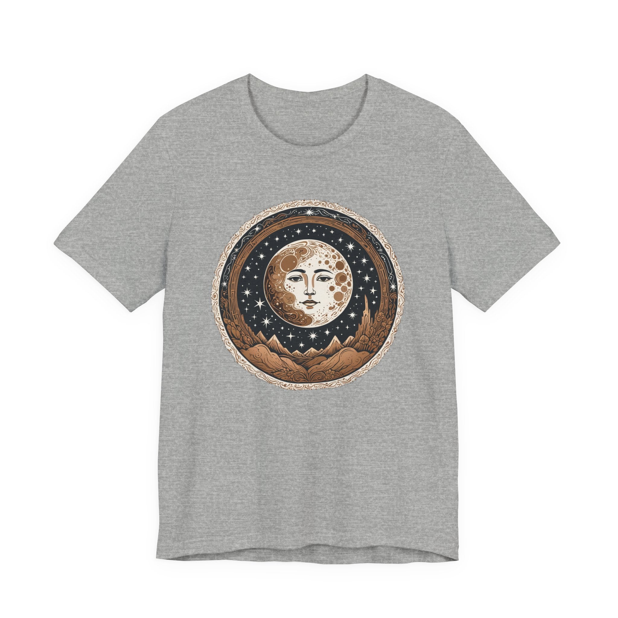 Vintage Celestial Moon Face T-Shirt - Mystical Starry Night Graphic Tee - Retro Boho Occult Art Shirt for Men and Women