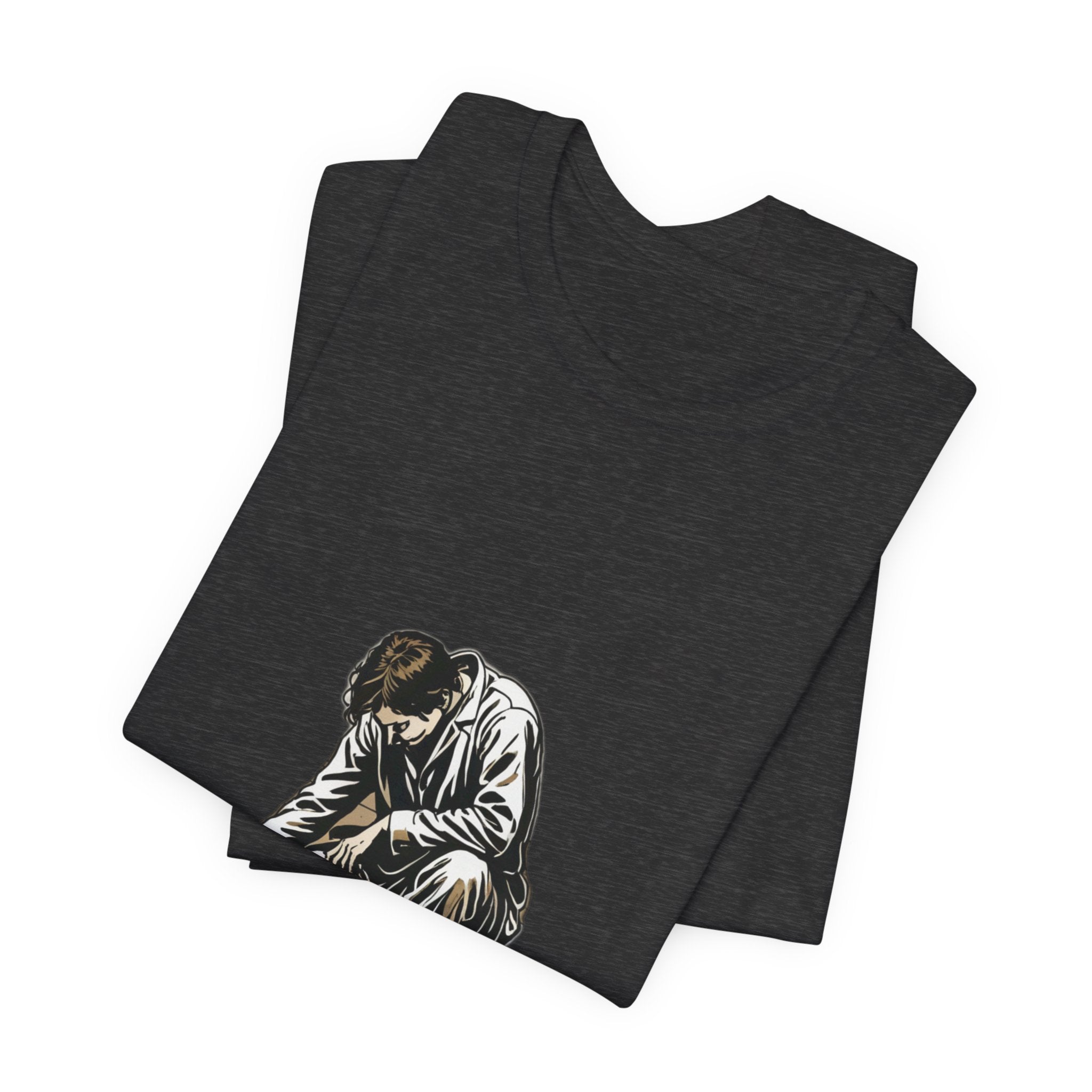 Jesus Writing in the Dust Graphic T-Shirt - Artistic Biblical John 8:7 Sketch Tee - Contemplative Christian Gift for Men and Women