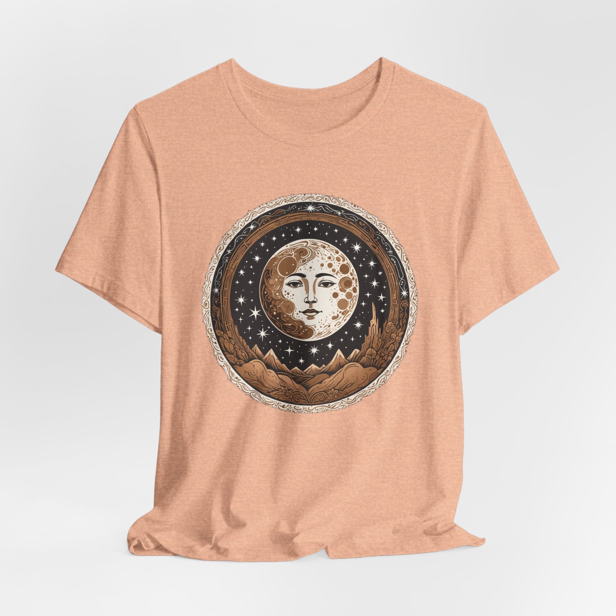 Vintage Celestial Moon Face T-Shirt - Mystical Starry Night Graphic Tee - Retro Boho Occult Art Shirt for Men and Women