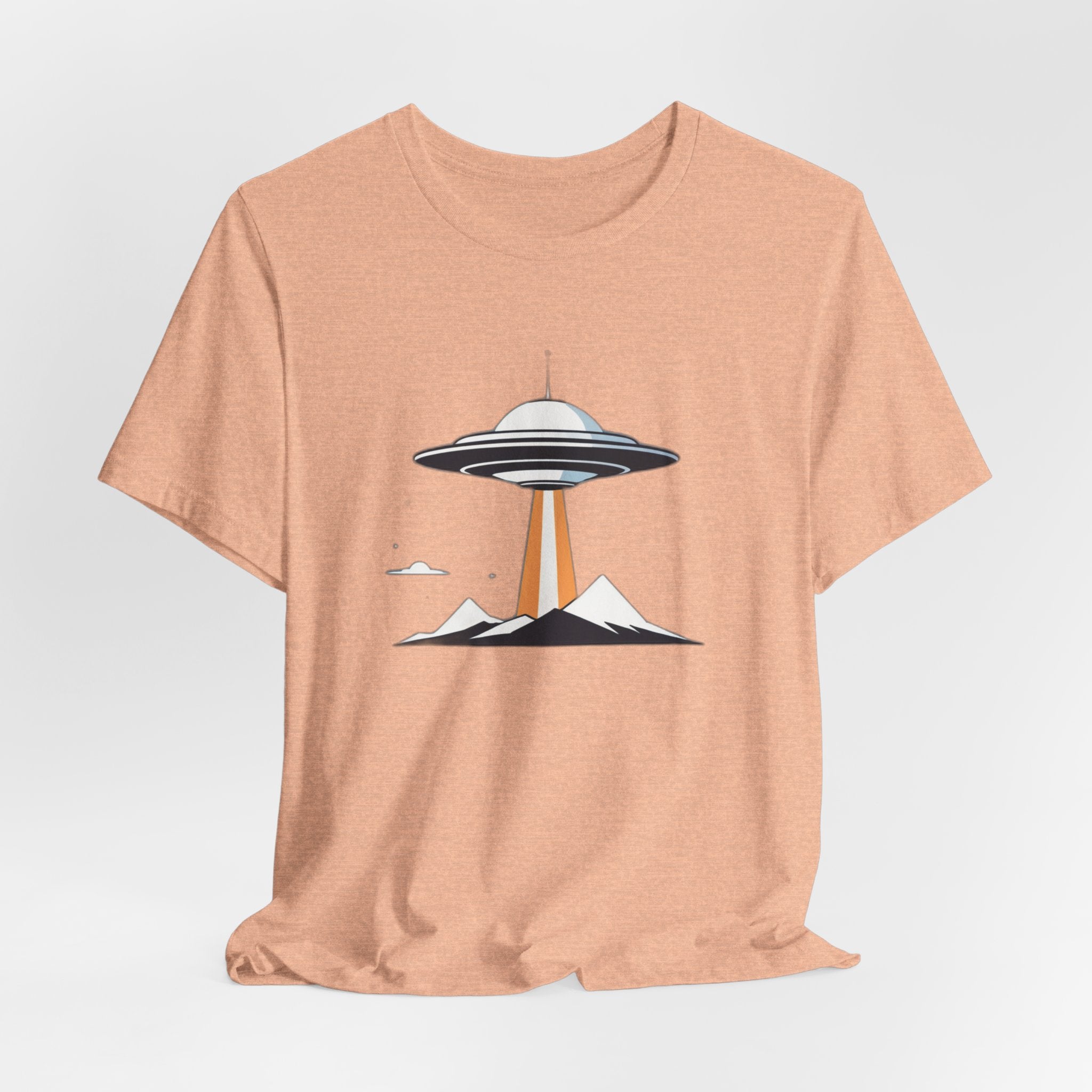 Retro UFO Flying Saucer Mountain T-Shirt - Minimalist Sci-Fi Alien Graphic Tee - Unique Outer Space Gift for Men & Women