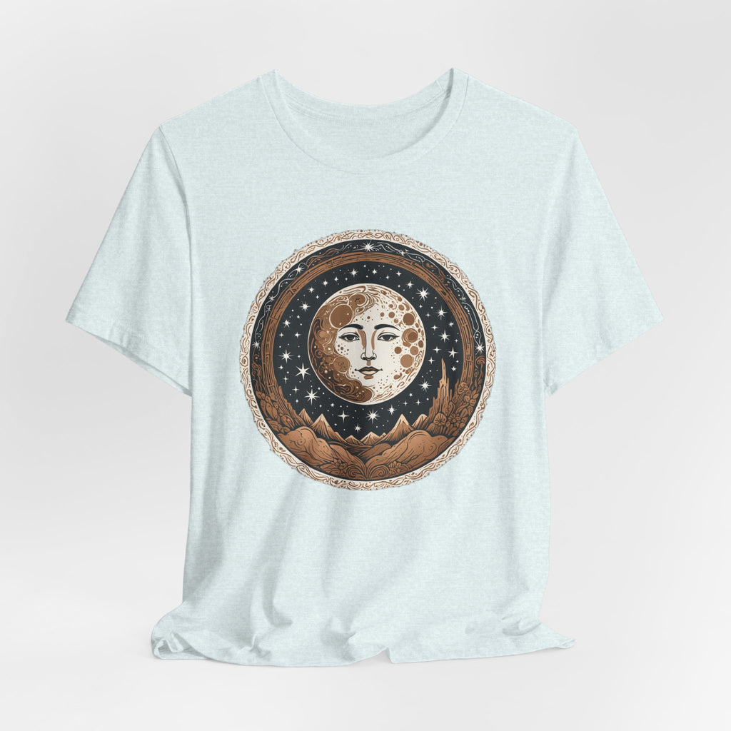Vintage Celestial Moon Face T-Shirt - Mystical Starry Night Graphic Tee - Retro Boho Occult Art Shirt for Men and Women