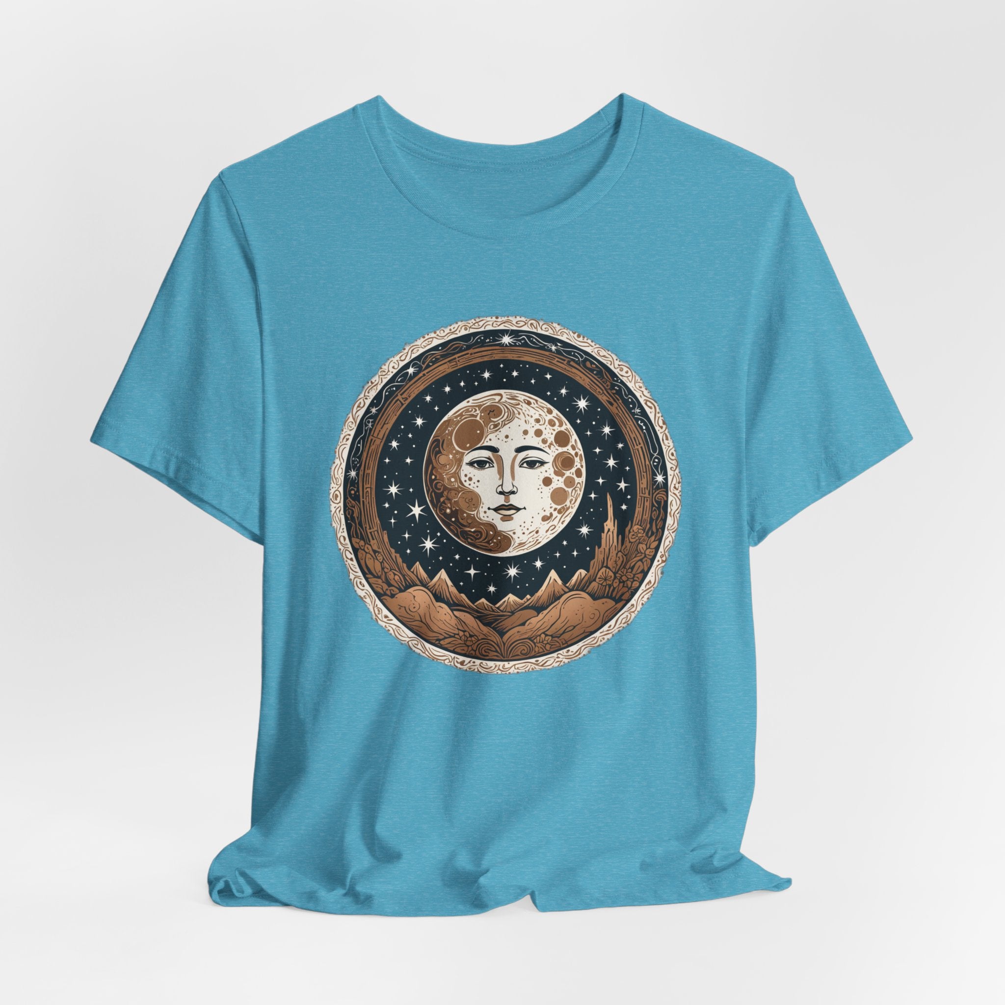 Vintage Celestial Moon Face T-Shirt - Mystical Starry Night Graphic Tee - Retro Boho Occult Art Shirt for Men and Women