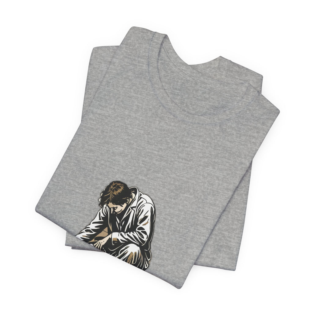 Jesus Writing in the Dust Graphic T-Shirt - Artistic Biblical John 8:7 Sketch Tee - Contemplative Christian Gift for Men and Women