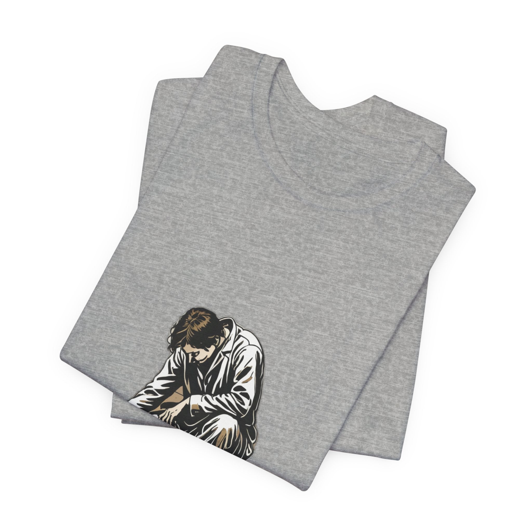 Jesus Writing in the Dust Graphic T-Shirt - Artistic Biblical John 8:7 Sketch Tee - Contemplative Christian Gift for Men and Women