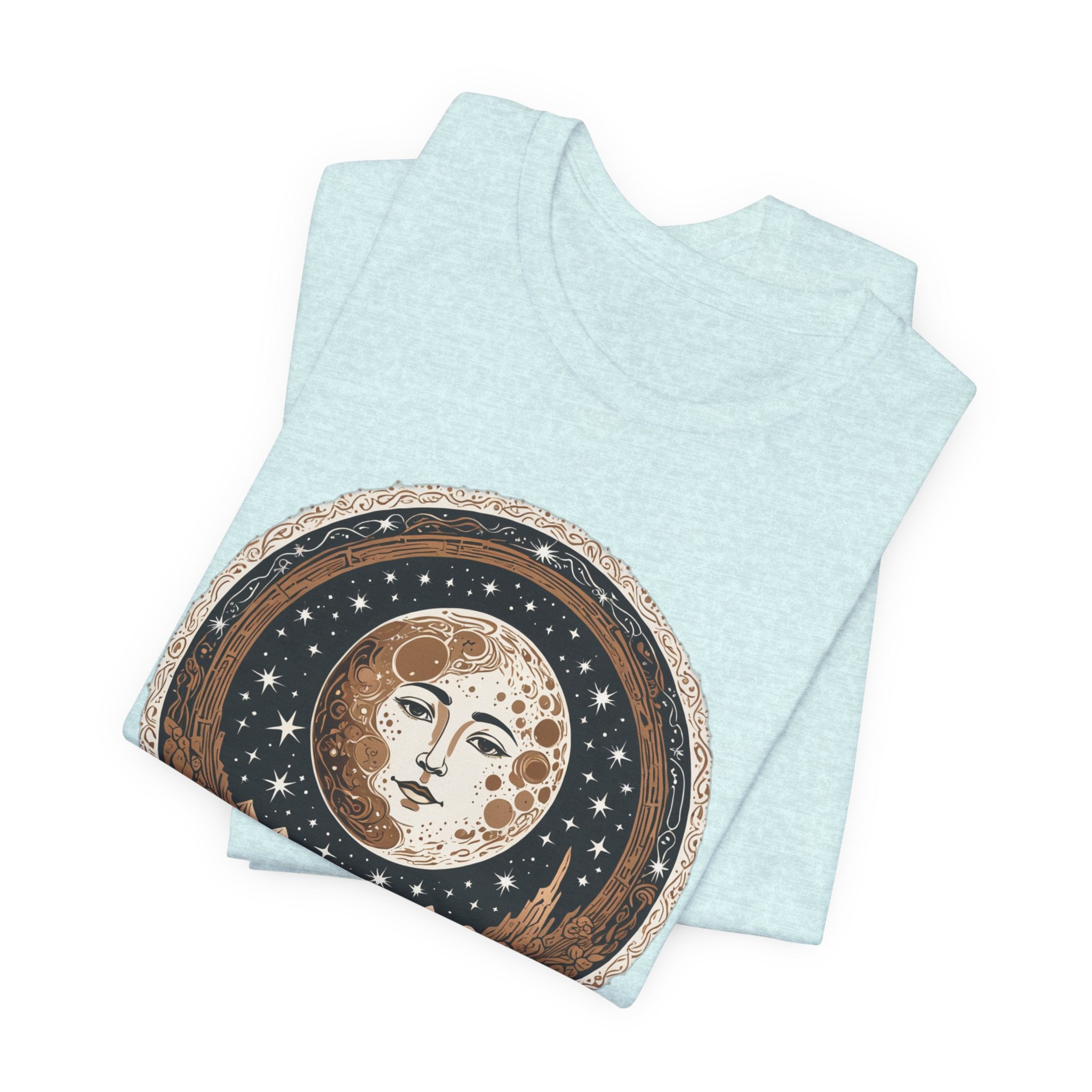 Vintage Celestial Moon Face T-Shirt - Mystical Starry Night Graphic Tee - Retro Boho Occult Art Shirt for Men and Women