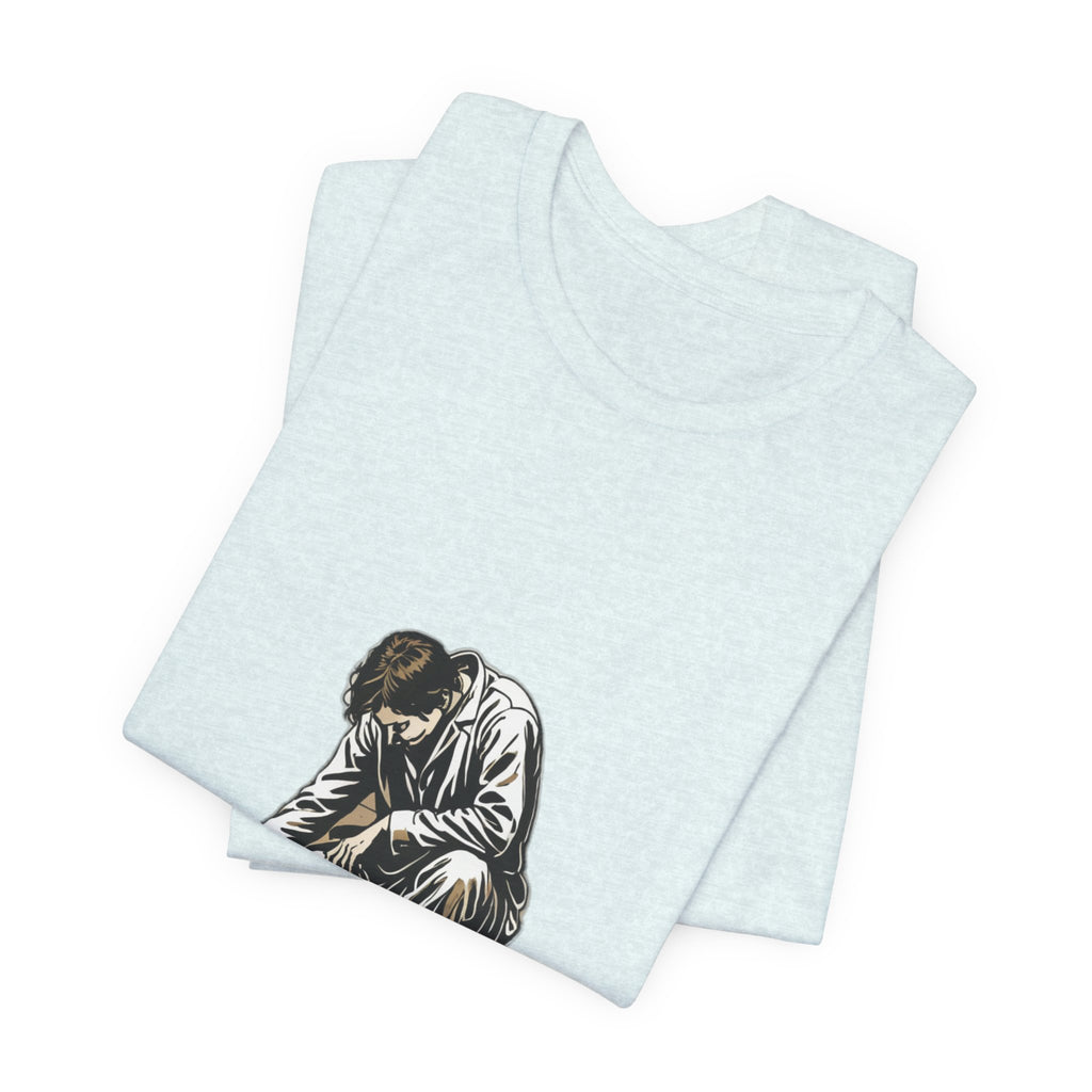 Jesus Writing in the Dust Graphic T-Shirt - Artistic Biblical John 8:7 Sketch Tee - Contemplative Christian Gift for Men and Women