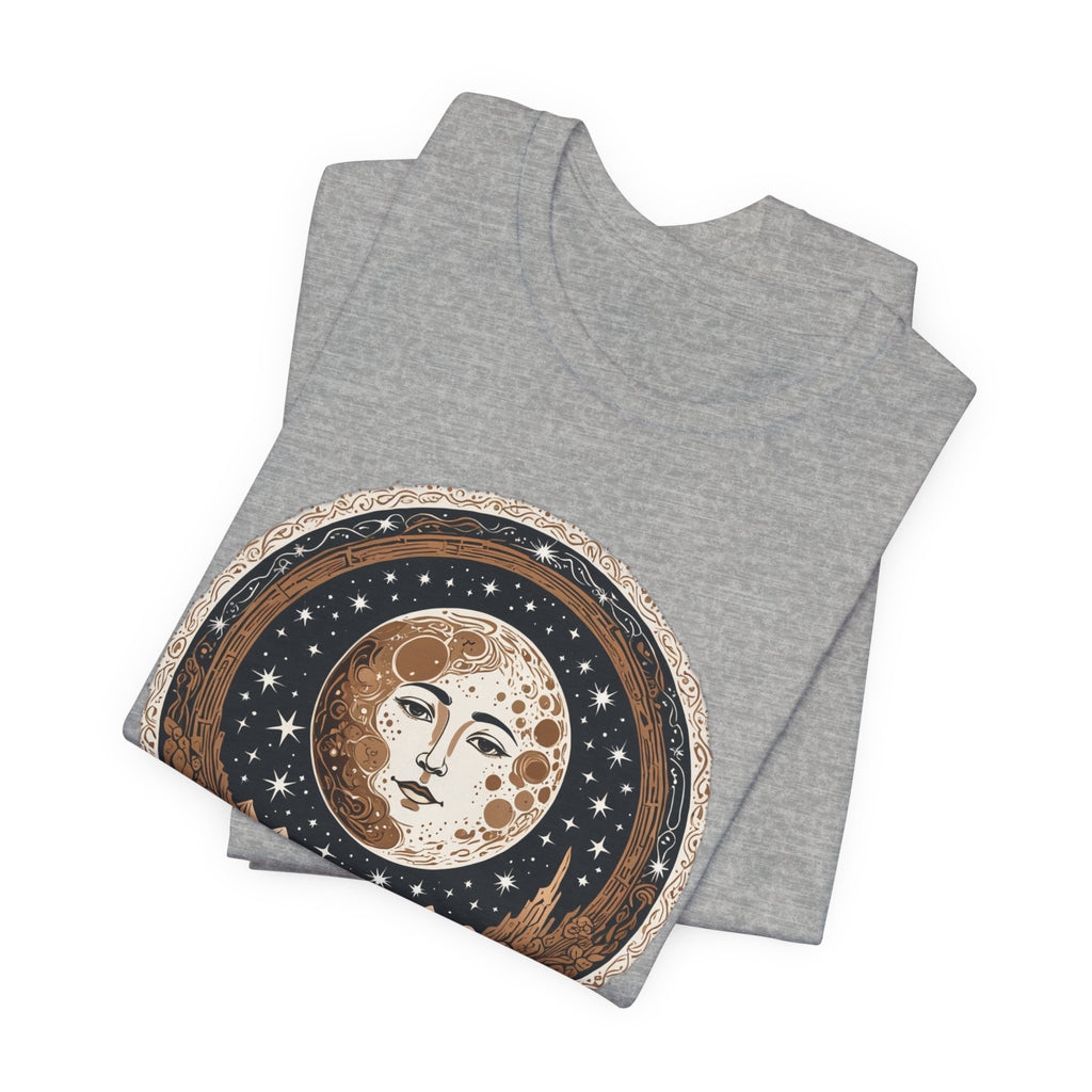 Vintage Celestial Moon Face T-Shirt - Mystical Starry Night Graphic Tee - Retro Boho Occult Art Shirt for Men and Women