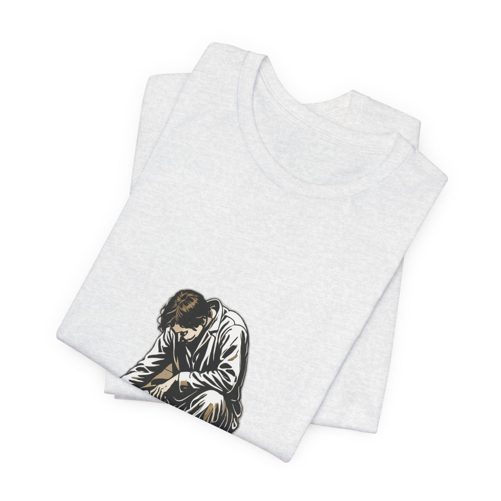 Jesus Writing in the Dust Graphic T-Shirt - Artistic Biblical John 8:7 Sketch Tee - Contemplative Christian Gift for Men and Women
